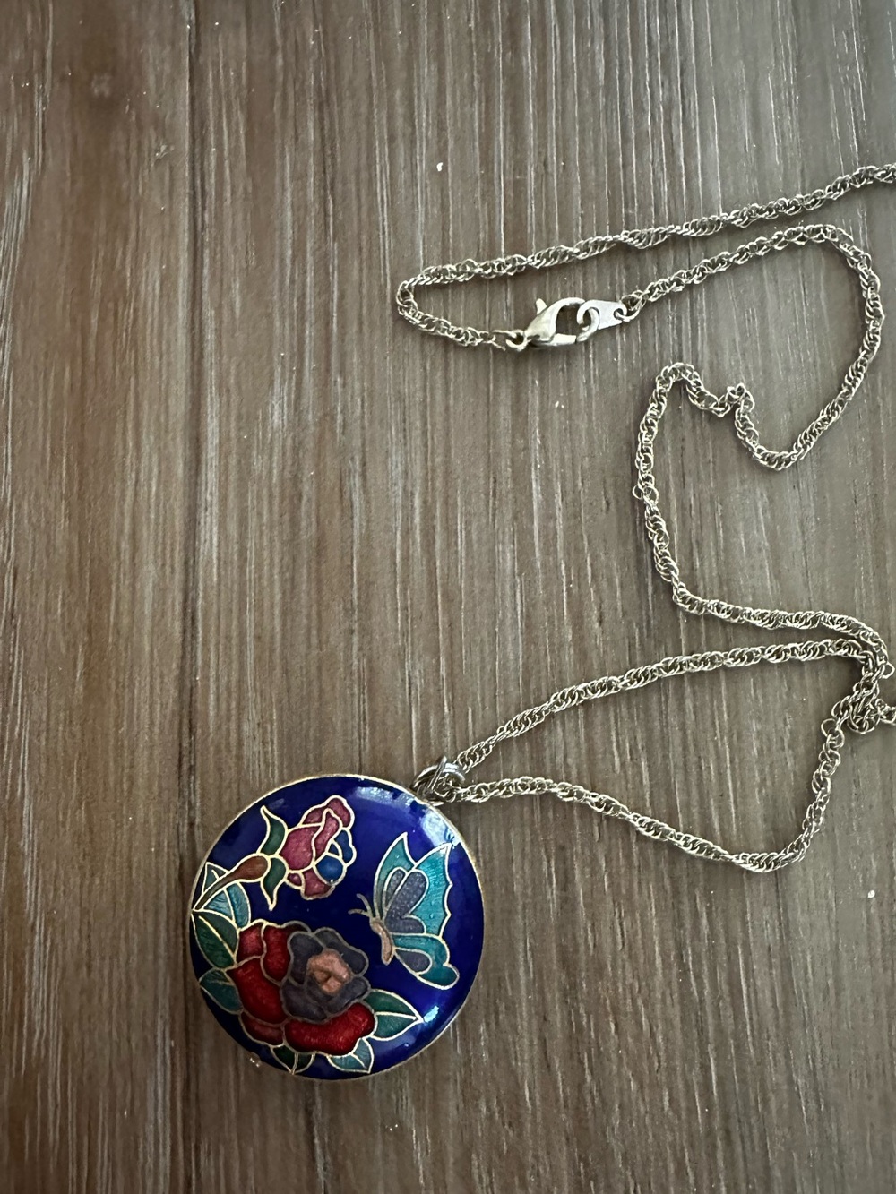 Vintage Cloisonné Enamel Butterfly Necklace